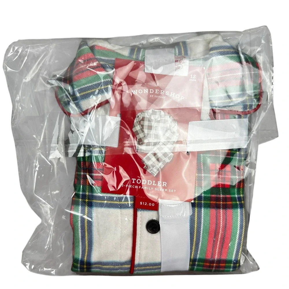 Wondershop Target Toddler 12M Cream Tartan Plaid 2-Piece Family Pajama Sleep Set